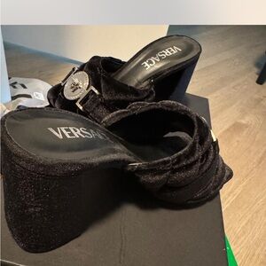 Versace Black Velvet Platform Heels